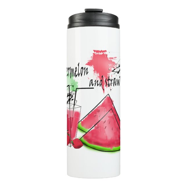 Wasserfarbe zeichn von Wassermelonen und Erdbeeren Thermosbecher (Vorderseite)