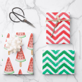 Wasserfarbe Zickzack Watermelon Popsicle Geschenkpapier Set