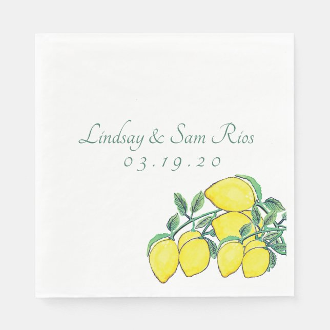 Wasserfarbe Zitronenbrocken Zitrusfrüchte Hochzeit Serviette (Vorderseite)