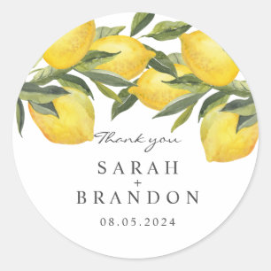 Wasserfarbe Zitrus Lemon Sommerhochzeit Runder Aufkleber