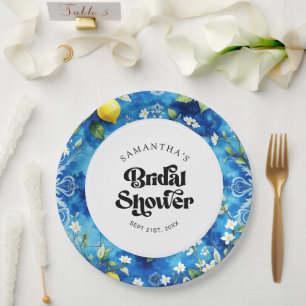 Wasserfarbe Zitrus Zitrus Amalfi Küste Brautparty Pappteller