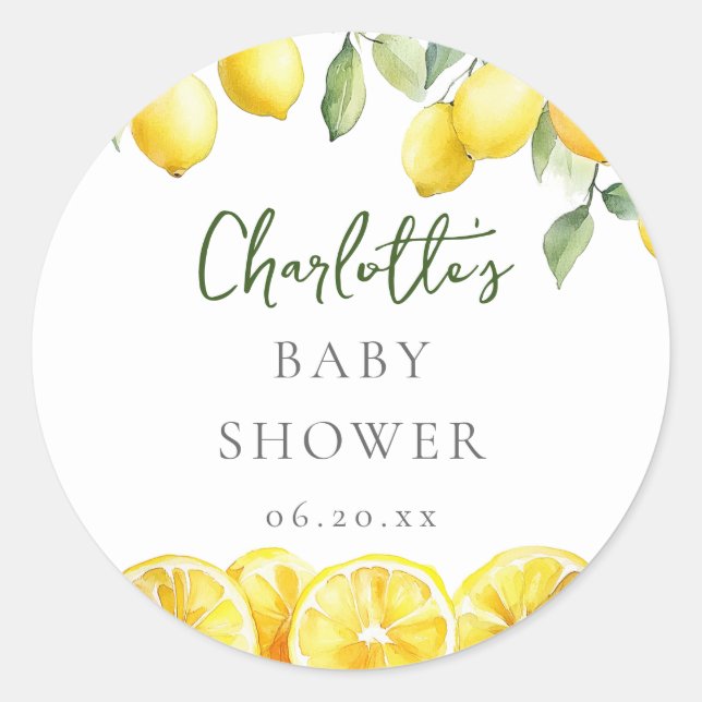 Wasserfarbe Zitrusfrüchte Baby Dusche Gefallen Runder Aufkleber (Vorderseite)