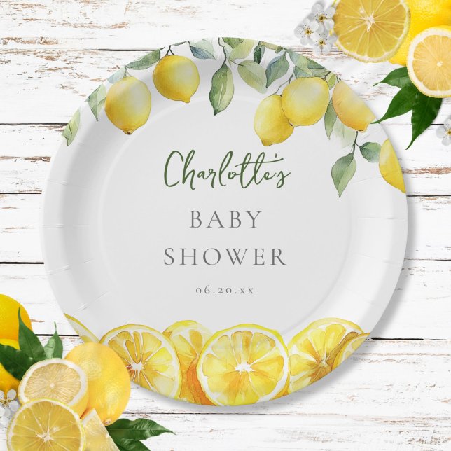 Wasserfarbe Zitrusfrüchte Babydusche Pappteller (Watercolor Lemon Citrus Baby Shower Paper Plates)