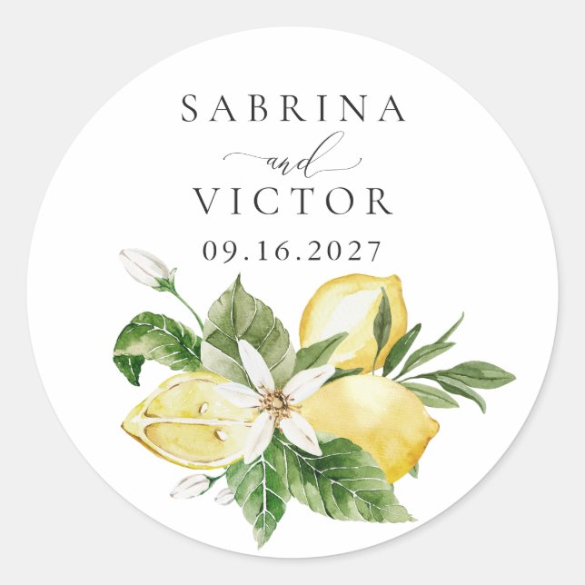 Wasserfarbe Zitrusfrüchte Grüne Blossom Hochzeit Runder Aufkleber (Vorderseite)