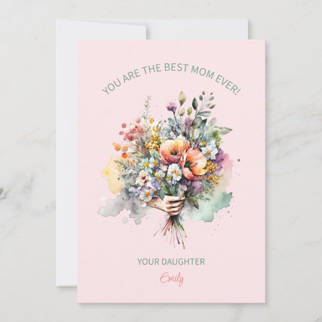 WasserfarbeBlumen Bouquet für Mama Einladung (Vorderseite)