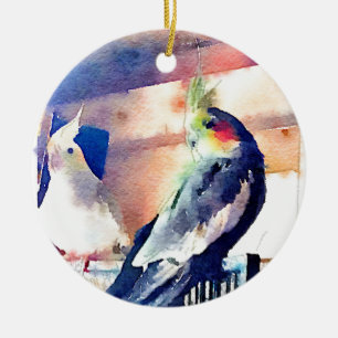 WasserfarbeCockatiel Keramik Ornament