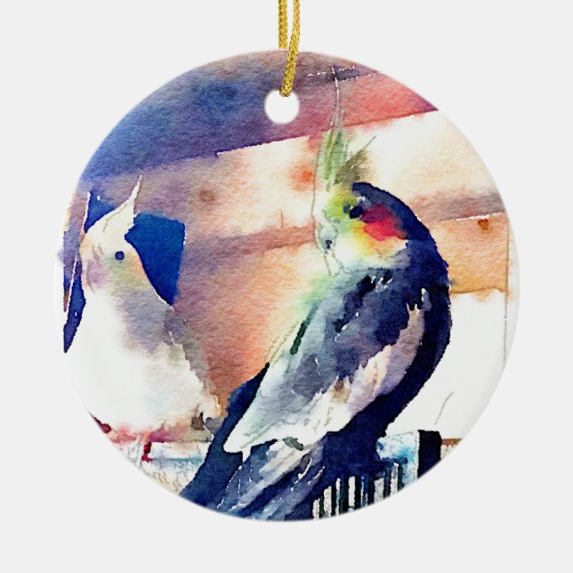 WasserfarbeCockatiel Keramik Ornament (Vorne)