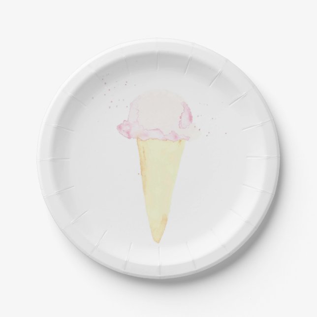WasserfarbeEiscreme-Thema-Papierplattenrosa Pappteller (Vorderseite)