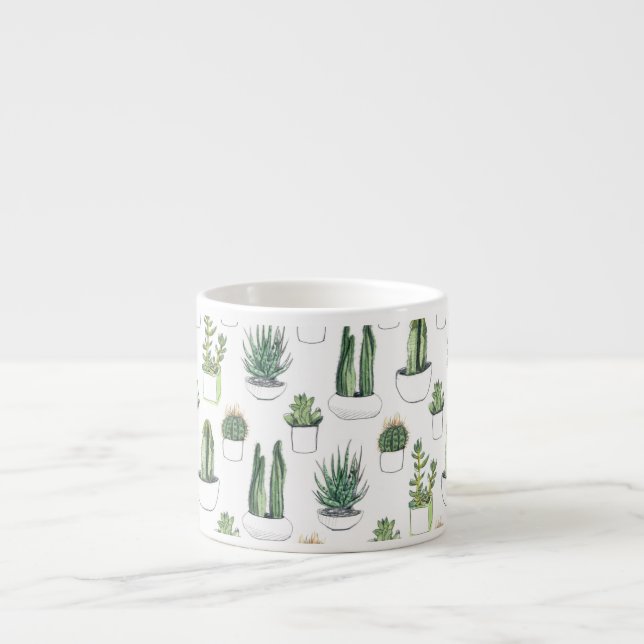 Wasserfarbekakteen u. Succulent Espressotasse (Vorderseite)