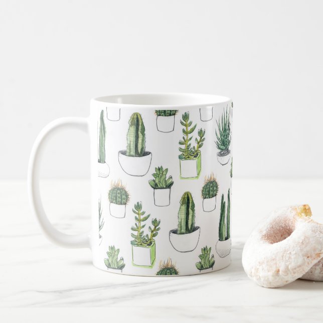Wasserfarbekakteen u. Succulent Kaffeetasse (Mit Donut)