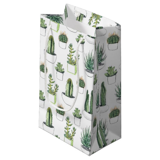 Wasserfarbekakteen u. Succulent Kleine Geschenktüte (Vorderseite Schrägansicht)