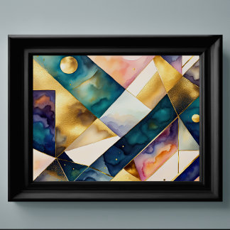 Wasserfarben Abstrakt geometrische Malerei Gold 4: Poster