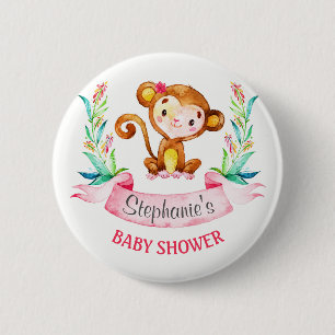 Wasserfarben-Affen-Girl-Babydusche Button