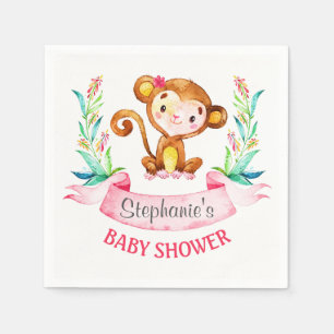 Wasserfarben-Affen-Girl-Babydusche Serviette