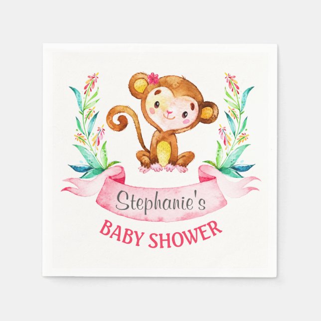 Wasserfarben-Affen-Girl-Babydusche Serviette (Vorderseite)