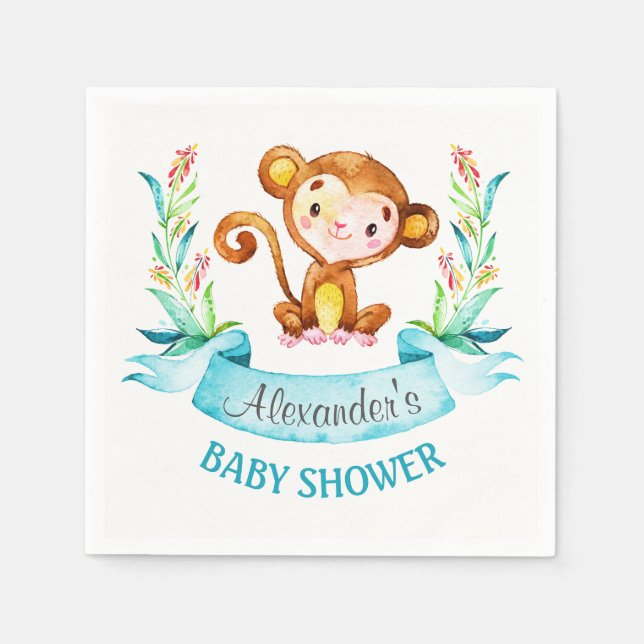 Wasserfarben-Affenjunge Babydusche Serviette (Vorderseite)