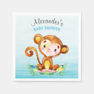 Wasserfarben-Affenjunge Babydusche Serviette