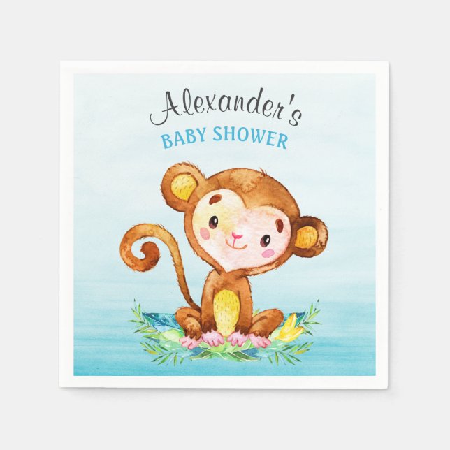 Wasserfarben-Affenjunge Babydusche Serviette (Vorderseite)