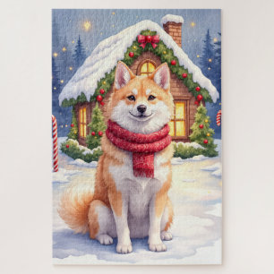 Wasserfarben Akita Lebkuchenhäuschen Weihnachten