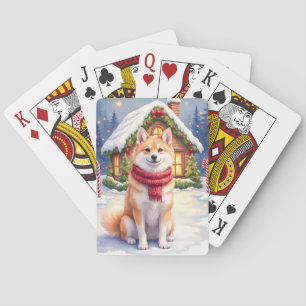 Wasserfarben Akita Lebkuchenhäuschen Weihnachten Spielkarten