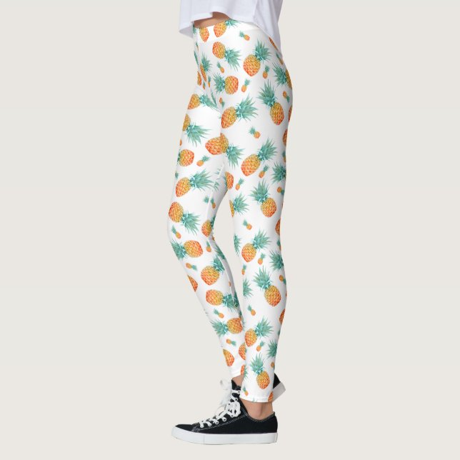 Wasserfarben Ananas Muster auf Weiß Leggings (Links)