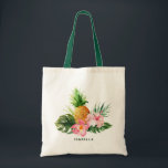 Wasserfarben Ananas Tropische Tote-Tasche Tragetasche<br><div class="desc">Individuell gestalteter tropischer Totbeutel mit Ananas,  Hibiskus,  Philodendron-Split-Blatt-Blätter und Palmen. Anpassbar durch Hinzufügen von Namen oder kurzen Phrasen. Das ist perfekt für Hochzeitsfeiern,  Babyduschen und andere Veranstaltungen.</div>