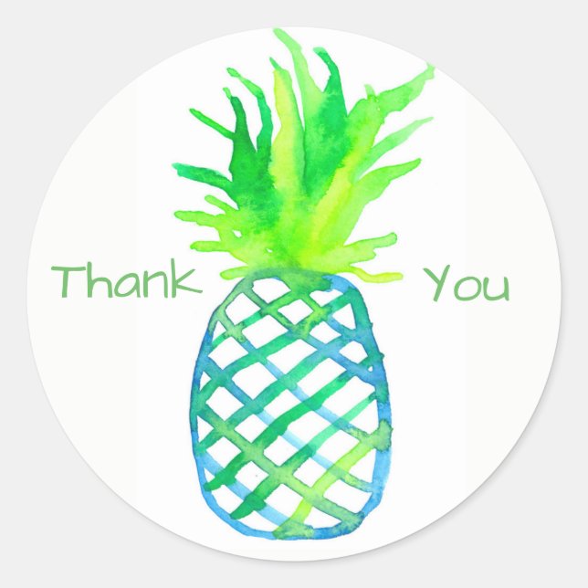 Wasserfarben Ananas Vielen Dank Runder Aufkleber (Vorderseite)