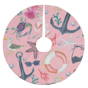 Wasserfarben-Anchor-Sternfisch-Muster Polyester Weihnachtsbaumdecke