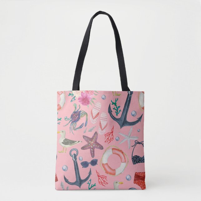Wasserfarben-Anchor-Sternfisch-Muster Tasche (Vorderseite)