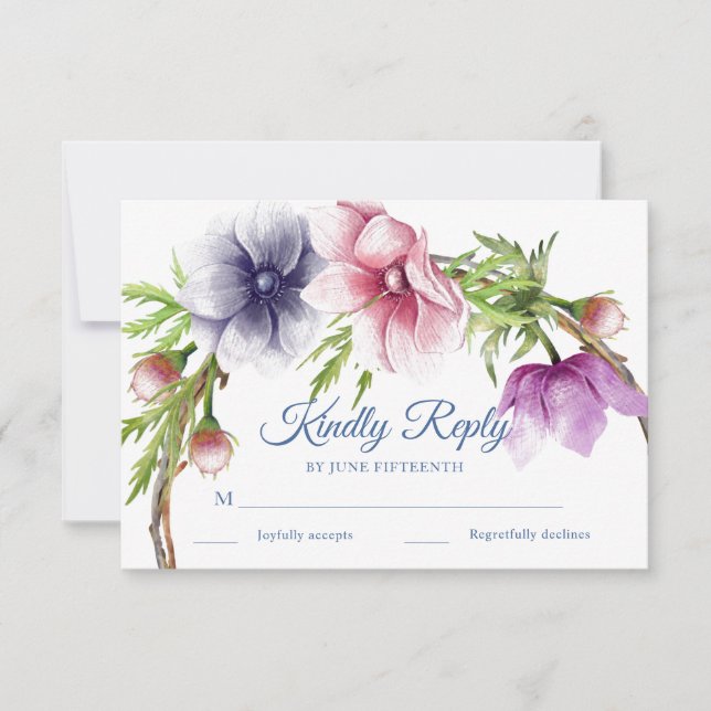 Wasserfarben-Anemone-Blume Hochzeitungs-RSVP-Karte Einladung (Vorderseite)