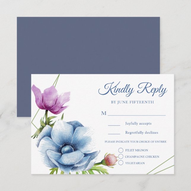 Wasserfarben-Anemone-Blume Hochzeitungs-RSVP-Karte Einladung (Vorne/Hinten)