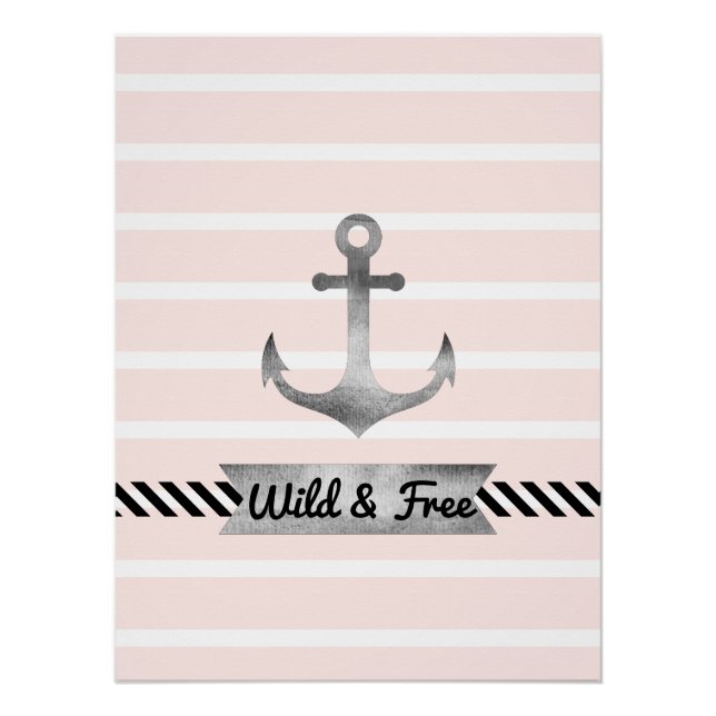 Wasserfarben-Anker für die rosa Streifen Poster (Vorderseite)