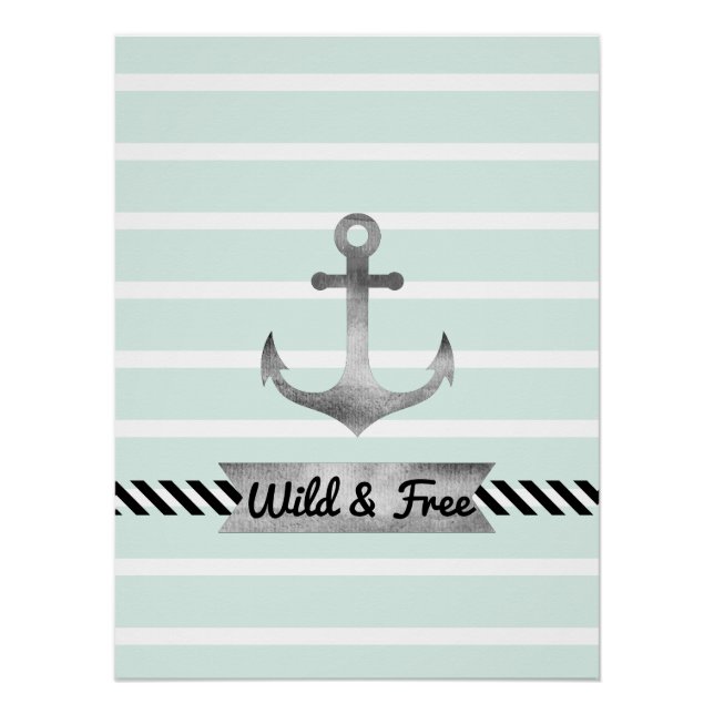 Wasserfarben-Anker für Nautische Pfefferstreifen Poster (Vorderseite)