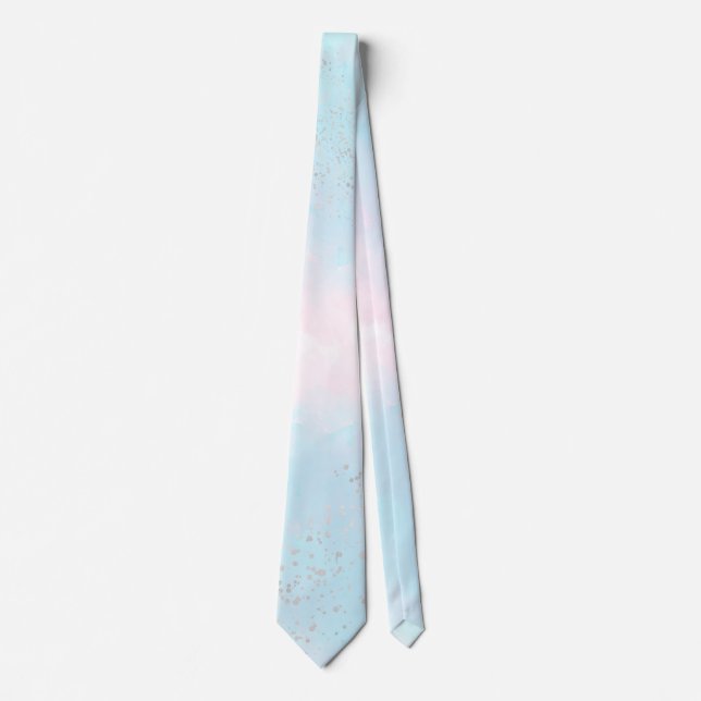 Wasserfarben Aquamarin Blau Pink Silver Confetti W Krawatte (Vorderseite)