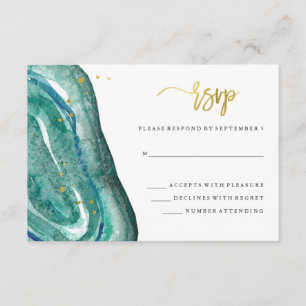 Wasserfarben Aquamarin Geode und Imitate Gold Wedd RSVP Karte