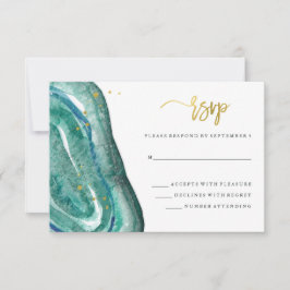 Wasserfarben Aquamarin Geode und Imitate Gold Wedd RSVP Karte