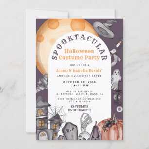 Wasserfarben-Arkade-Halloween-Kürbiskostüme-Party Einladung
