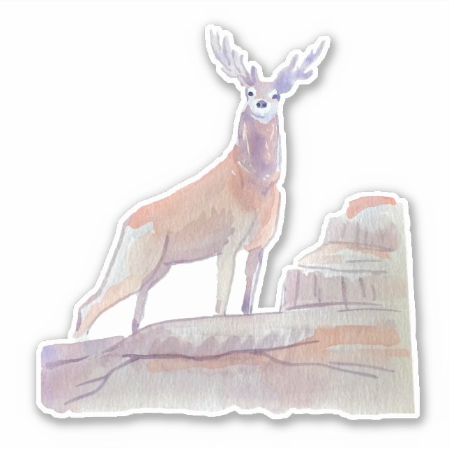 Wasserfarben Art Forest Animal Red Dez Aufkleber (Vorderseite)