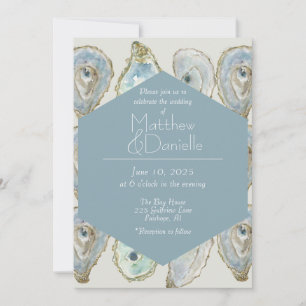 Wasserfarben-Austern Hochzeit- Dusty Blue Einladung
