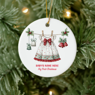 Wasserfarben-Baby-Erste-Weihnachts-Foto Keramik Ornament