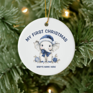 Wasserfarben-Baby-Erste-Weihnachts-Foto Keramik Ornament