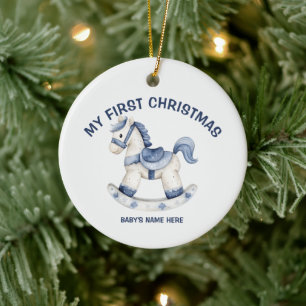 Wasserfarben-Baby-Erste-Weihnachts-Foto Keramik Ornament