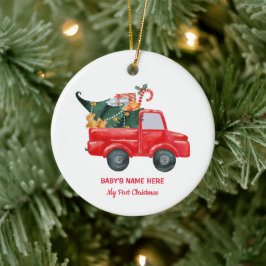 Wasserfarben-Baby-Erste-Weihnachts-Foto Keramik Ornament
