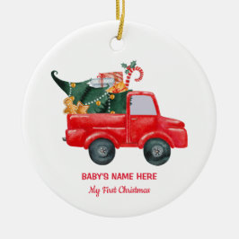 Wasserfarben-Baby-Erste-Weihnachts-Foto Keramik Ornament
