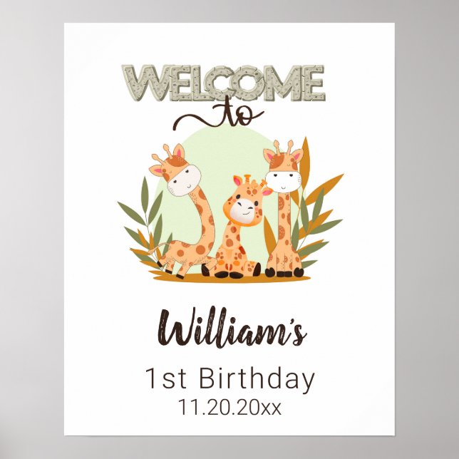 Wasserfarben-Baby Giraffe, Safari-Tiere zum Geburt Poster (Vorne)