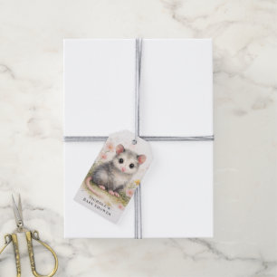 Wasserfarben-Baby-Opossum-Baby-Shower-Dankeschön Geschenkanhänger