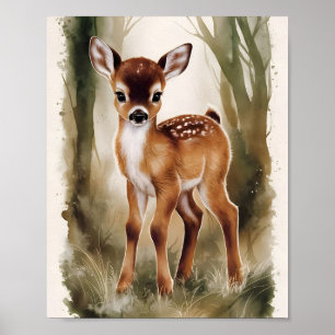 Wasserfarben-Baby-Reh-Bezauberndes-Nursery-Kinder- Poster