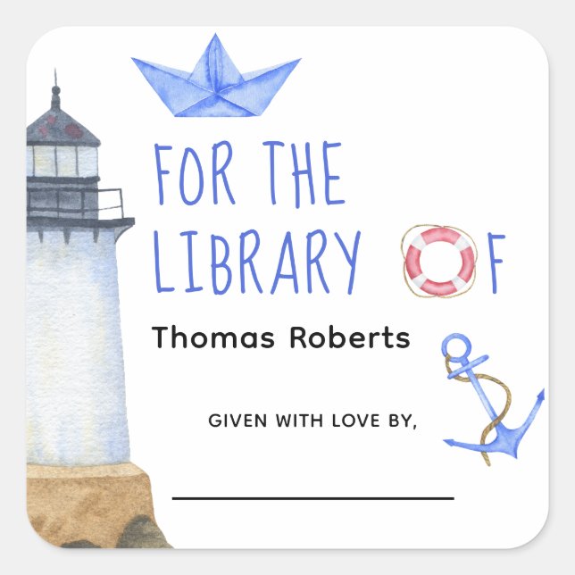 Wasserfarben - Babydusche Buchzeichen Quadratischer Aufkleber (Vorderseite)