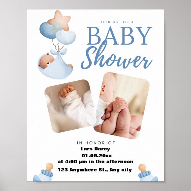 Wasserfarben-Babydusche Poster (Vorne)