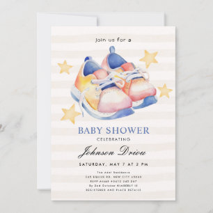 Wasserfarben-Babyschuhe-Thema Neutrale Babyparty Einladung